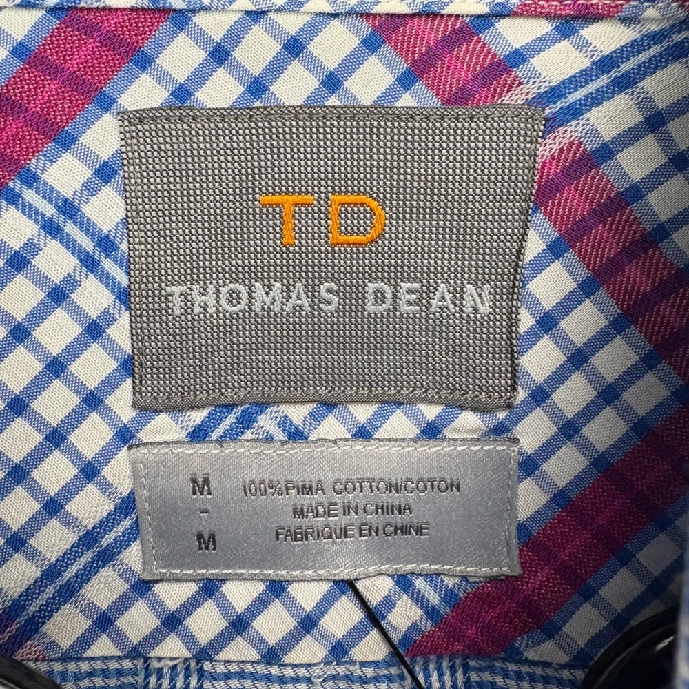 Thomas Dean Mens Blue Geometric Print Button Down Shirt Size Medium Pima Cotton - Picture 2 of 7